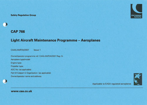 AIRCRAFT LOG BOOK CAP 766 ( LIGHT AIRCRAFT MAINTENANCE PROGRAMME )