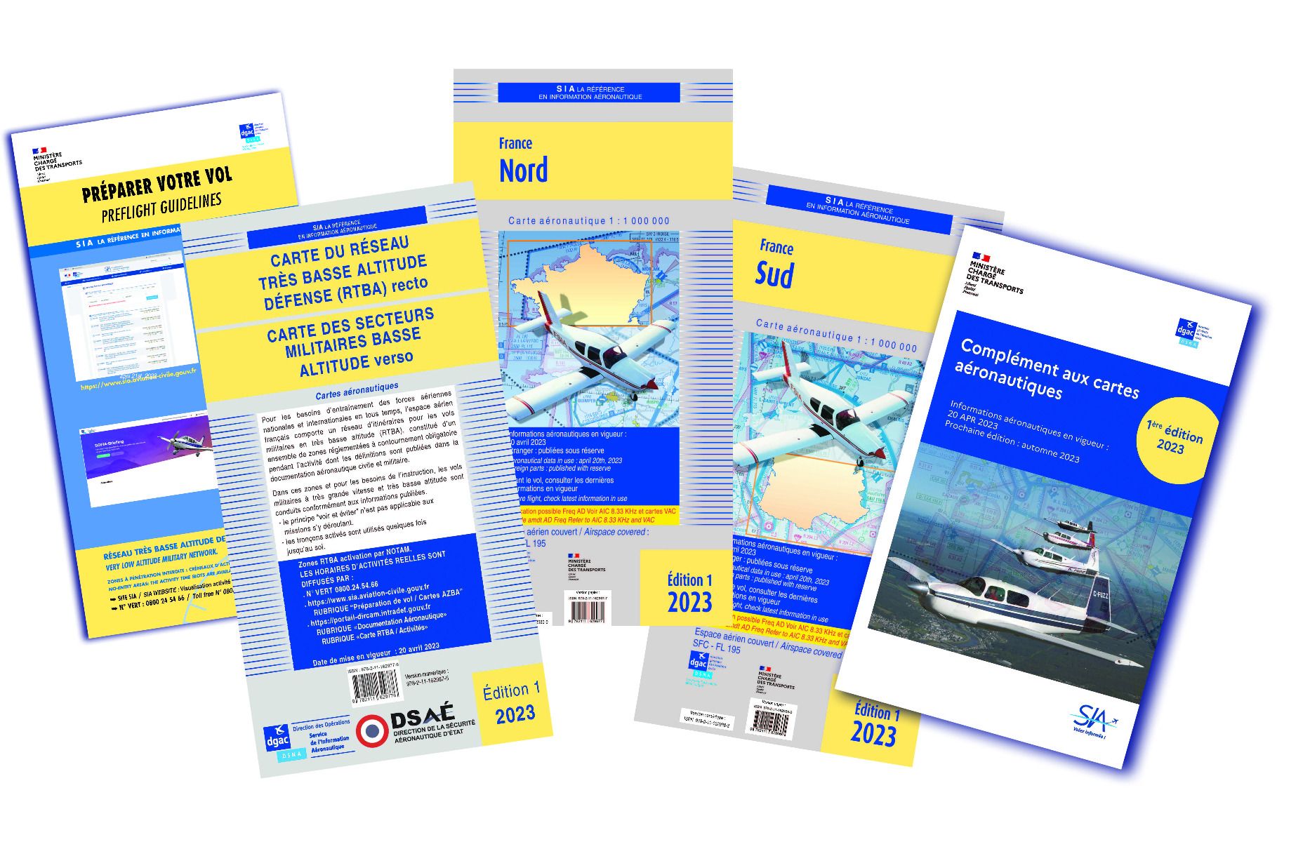 LES DOCUMENTS VFR SIA contenus dans l'ancienne POCHETTE VFR  1me dition 2025( cartes France Nord et France Sud + complment aux cartes + carte RTBA +plaquette BRIA )