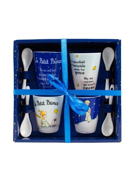 PACK DE 4 TASSES LE PETIT PRINCE  NUIT ET PLANETE AVEC CUILLERES