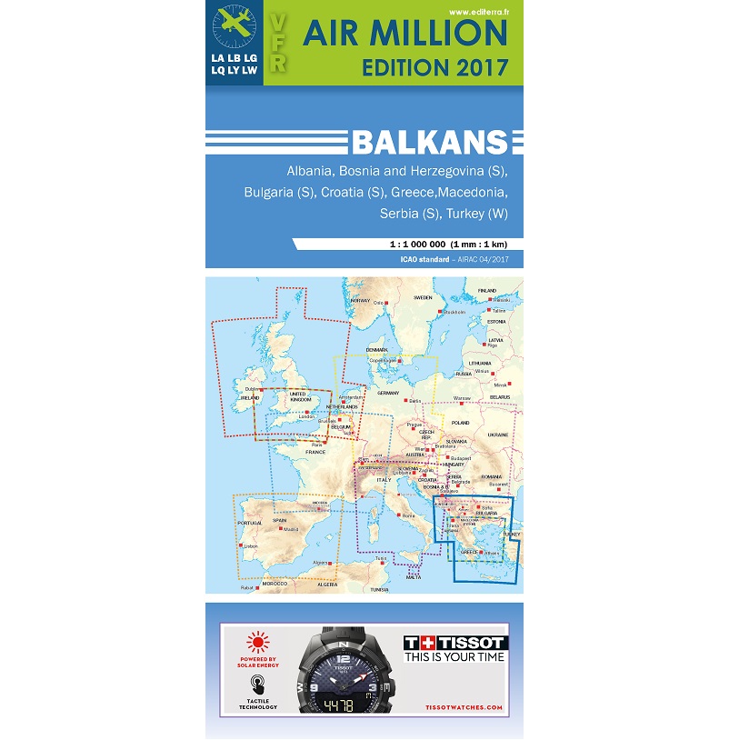 CARTE VFR 1/1000.000 EASTERN EUROPE (  Albanie, Macdoine, Serbie, Slovaquie, Bulgarie,Bosnie Herzegovine, Moldavie, Roumanie, Ukraine)  AIR MILLION PARUTION AVRIL 2023