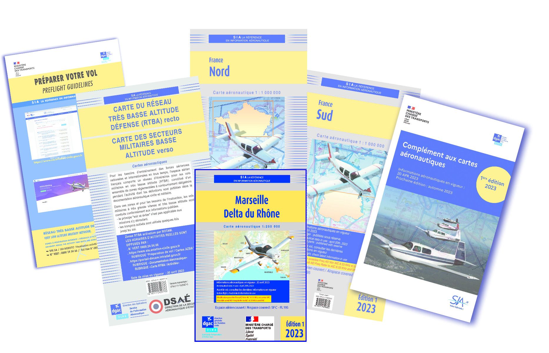 LES DOCUMENTS VFR 2024 + CARTE MARSEILLE DELTA PLASTIFIEE