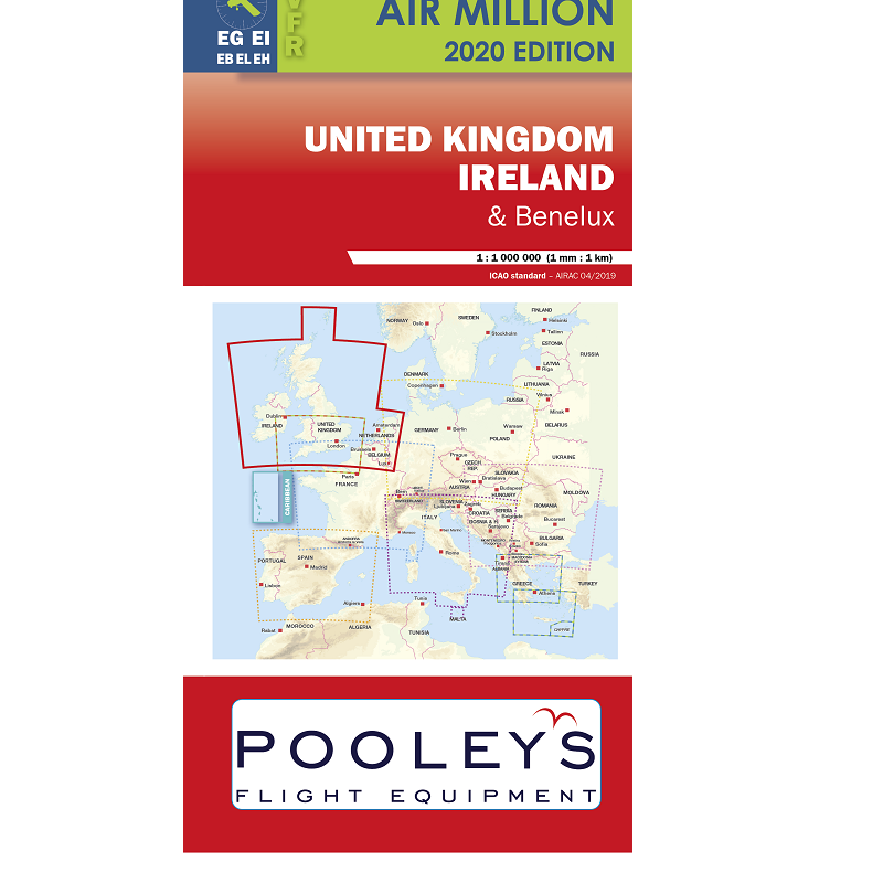 CARTE VFR 1/1000.000 UNITED KINGDOM + IRELAND + BENELUX + SHETLAND AIR MILLION PARUTION 2023